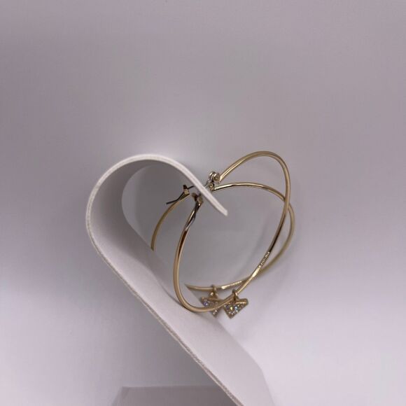 Michael Kors Women’s Zirconia Triangle Dangling Pendant Charm Gold Hoop Earrings - Picture 8 of 12